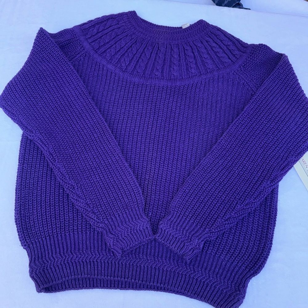 KAREN SCOTT Vintage Purple Turtleneck Cable Knit Sweater Size Small - Picture 3 of 8